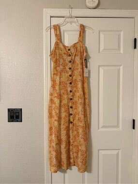 Japna Yellow and Orange Floral Button-Front Maxi Dress